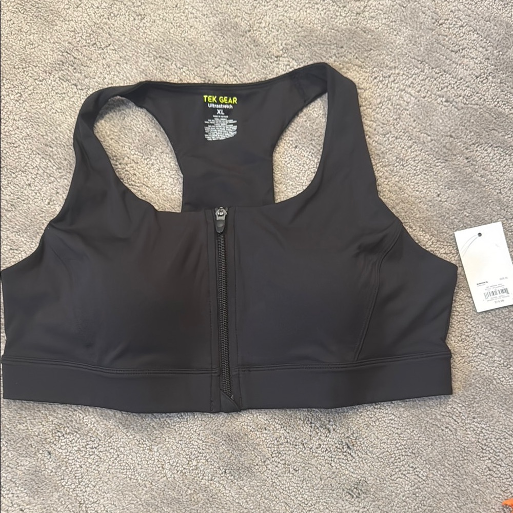 Tek Gear Women's Zip-Front Black Sports Bra - Picture 3 of 4